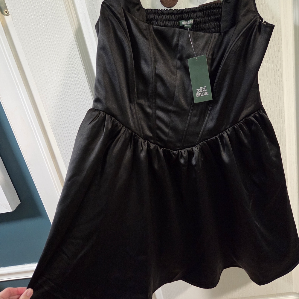 [✨️BOGO✨️] NWT Target Wild Fable Black Satin Corset- Bodice Mini Dress- Large - Picture 3 of 5